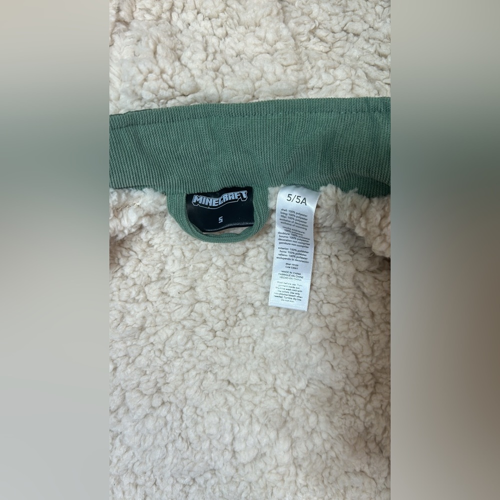 Minecraft Boys 5/5A Quilted Hooded Jacket Green Creeper Sherpa Lined - Picture 6 of 9